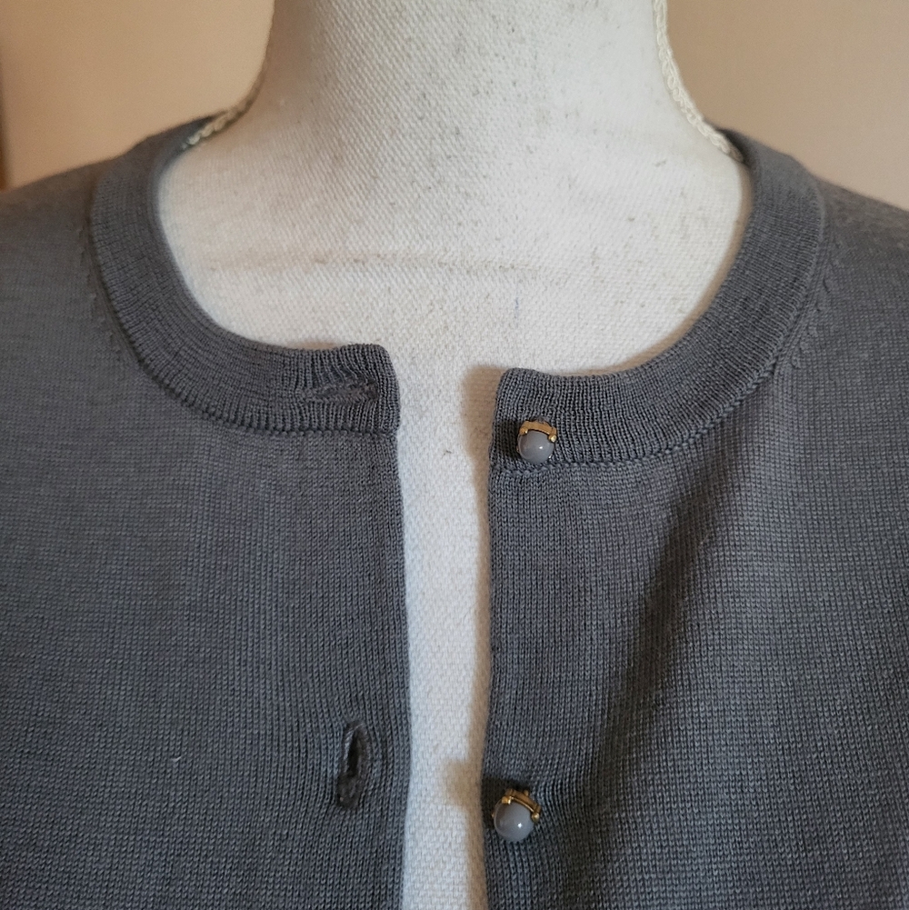 J. Crew Melanie Merino Wool Button Cuff Cardigan Gray Size Large - Picture 2 of 8